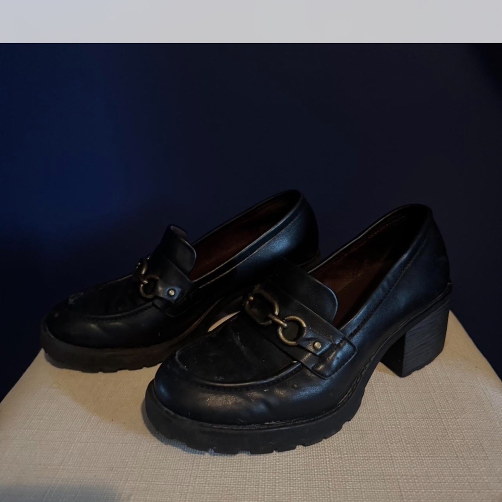 Black Chunky Heel Loafers